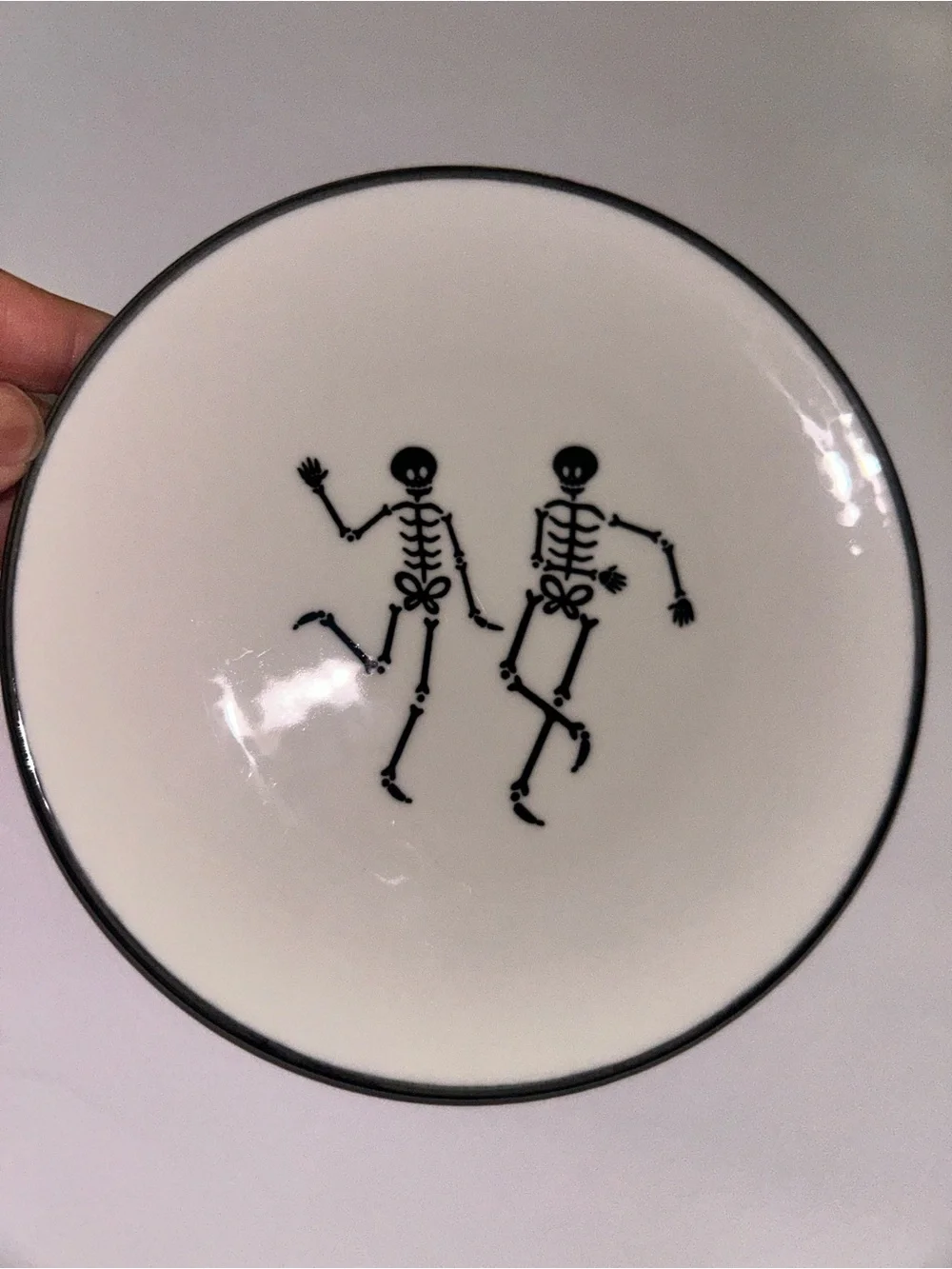 Ceramic Skeleton Dance Decorative Plate - White and Black 4 count